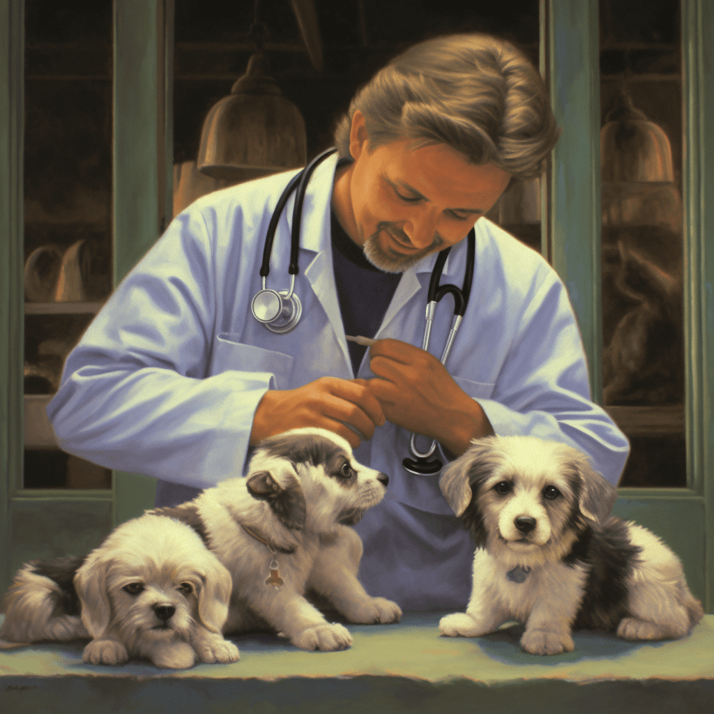 Veterinario realizando un examen de salud a los perros